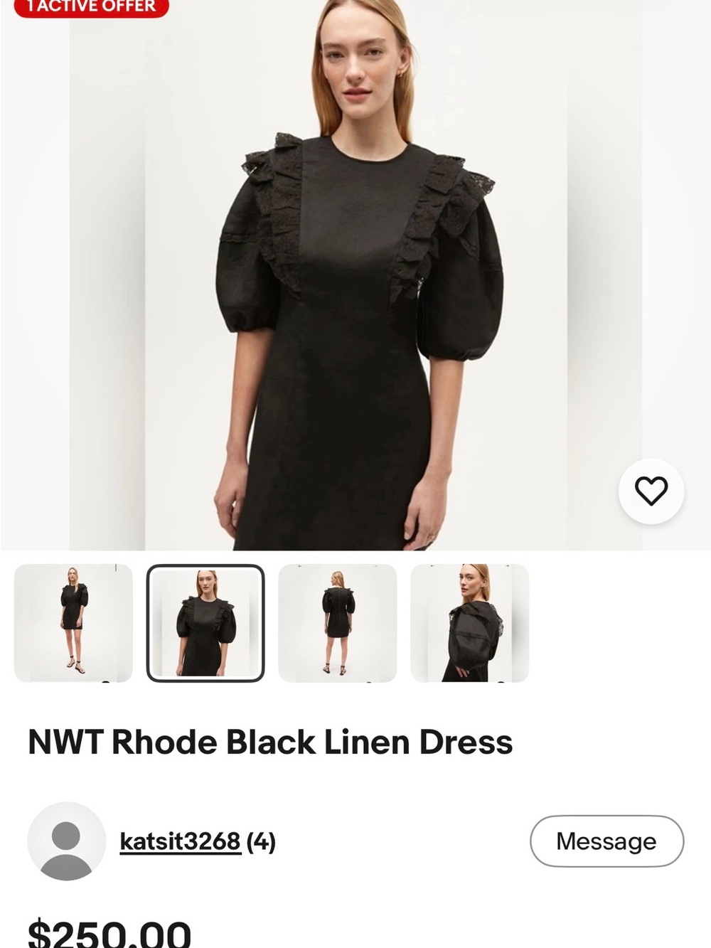 RHODE Black Ruffle Puff-Sleeve Mini Dress